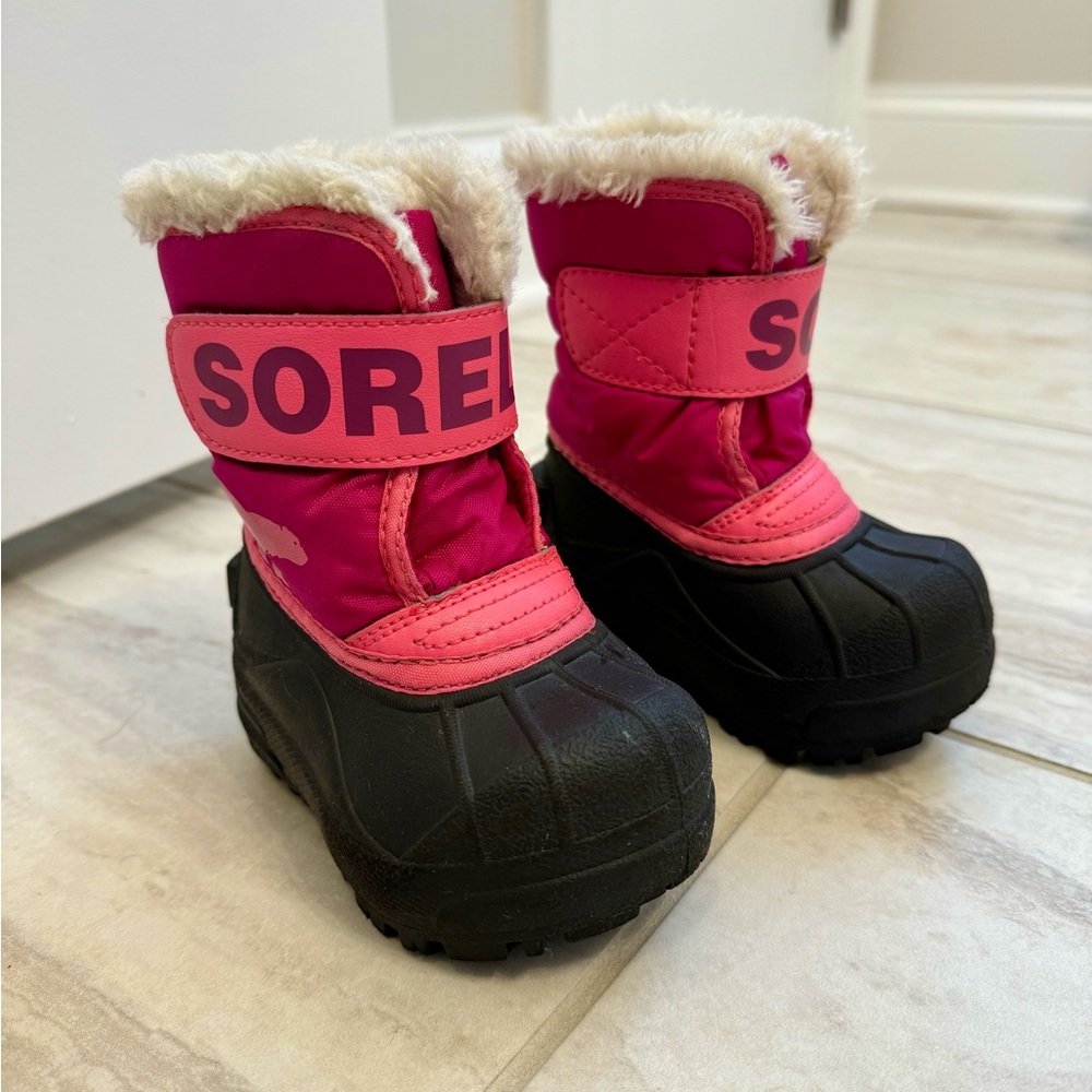 Pink sorel winter boots youth snow commander toddler size 4 girls 18-24 months
